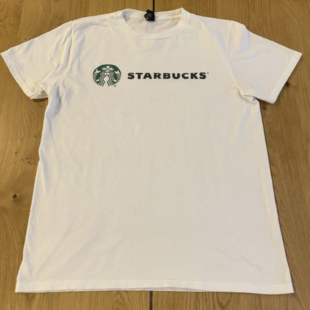 Starbucks Logo Spell out Graphic White‎ T-shirt Unisex Medium Coffee